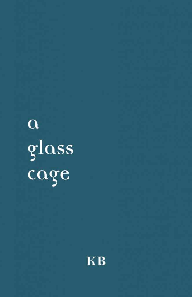 dark blue cover with title "a glass cage" by KB